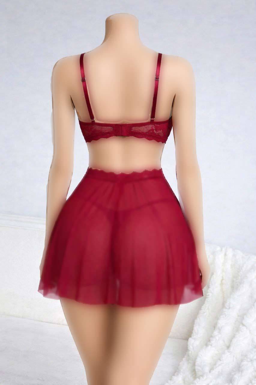 لباس خواب زنانه زرشکی فنردار هارنسی کد 2094