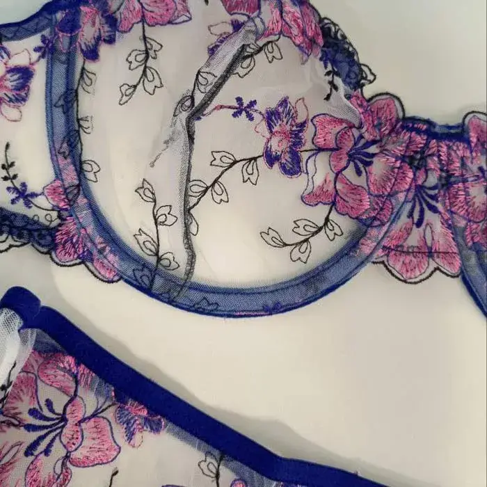 ست لباس زیر زنانه آبی یاسی نوشه پوش کد 3689