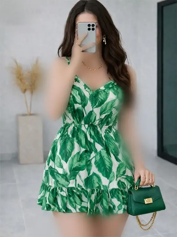 پیراهن زنانه کوتاه برگ سبز باتیس کد R123