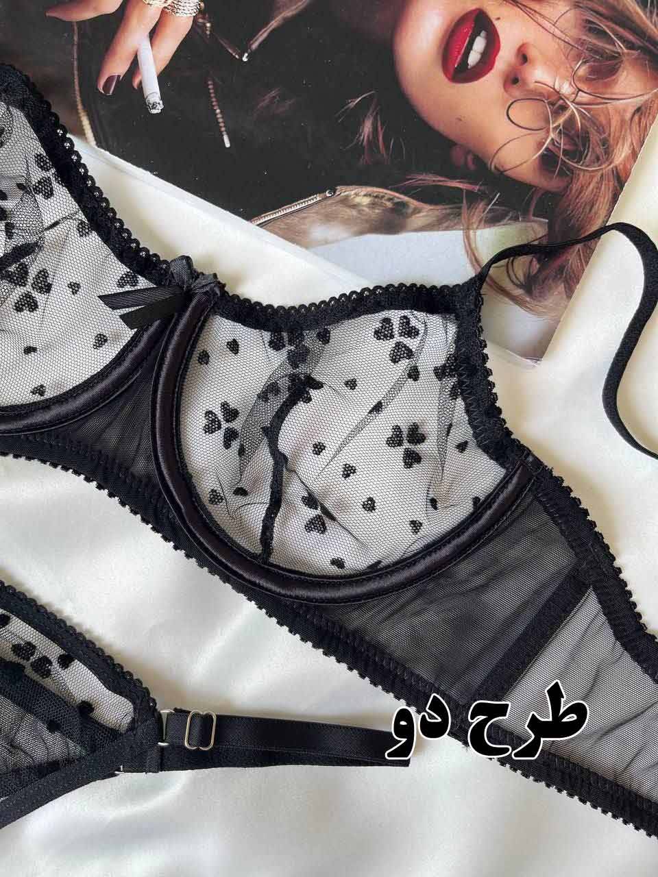 ست لباس زیر زنانه مشکی توری مدل رویایی کد 1022