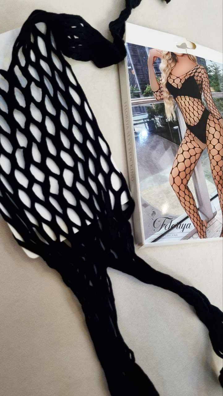 بادی فانتزی فیشنت زنبوری مشکی زنانه فاق باز مدل L038 