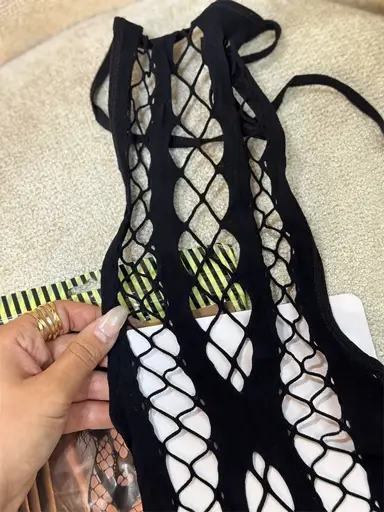 بادی زنبوری فانتزی فاق باز مشکی کد 32