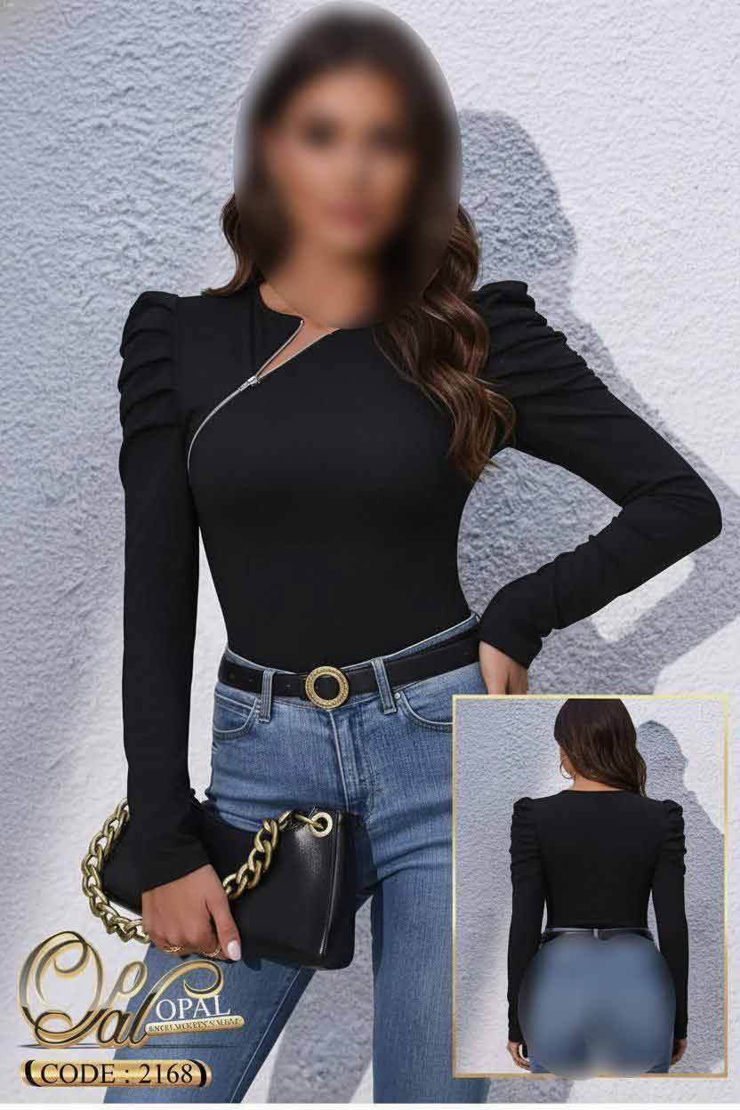 بلوز زنانه مشکی آستین پف بلند کد 2168