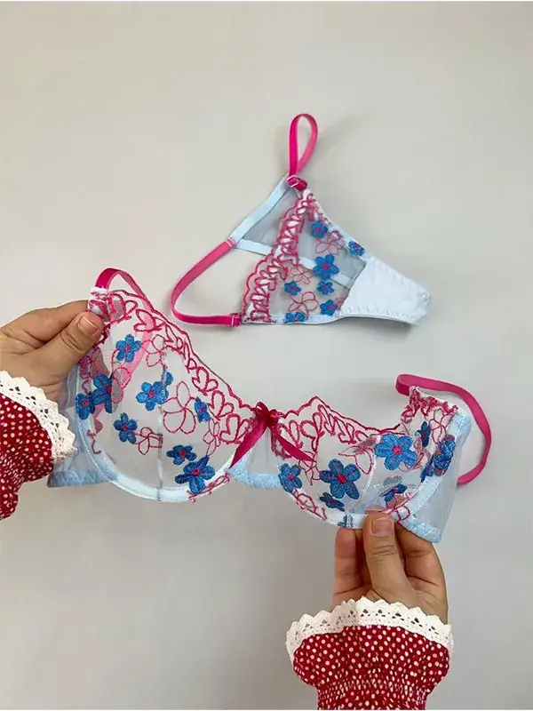 ست شورت و سوتین آبی گلدوزی شده هانیس کد 9465