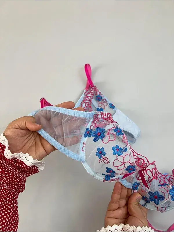 ست شورت و سوتین آبی گلدوزی شده هانیس کد 9465