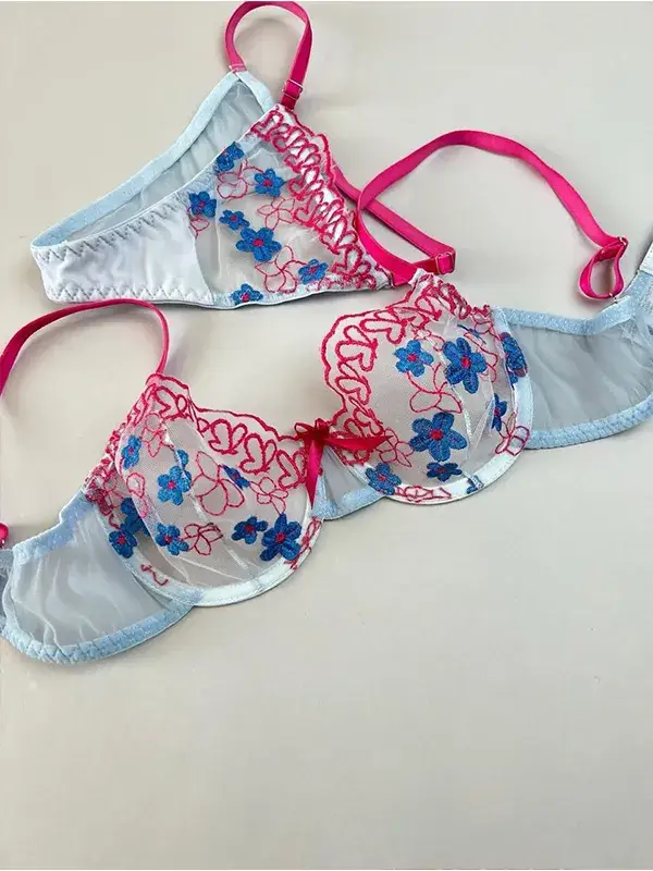 ست شورت و سوتین آبی گلدوزی شده هانیس کد 9465