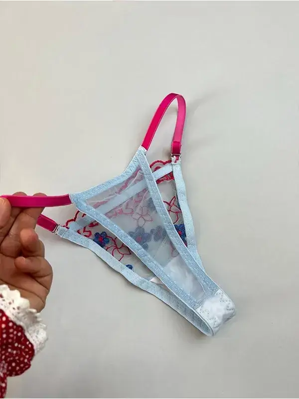 ست شورت و سوتین آبی گلدوزی شده هانیس کد 9465