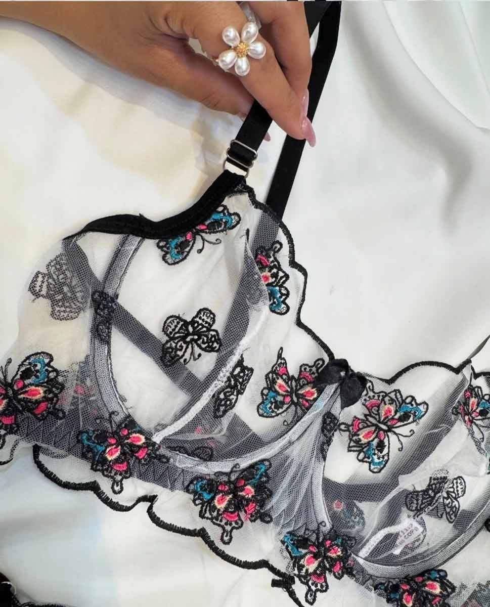 ست لباس زیر توری فانتزی طرح پروانه برند Hanis کد 9251