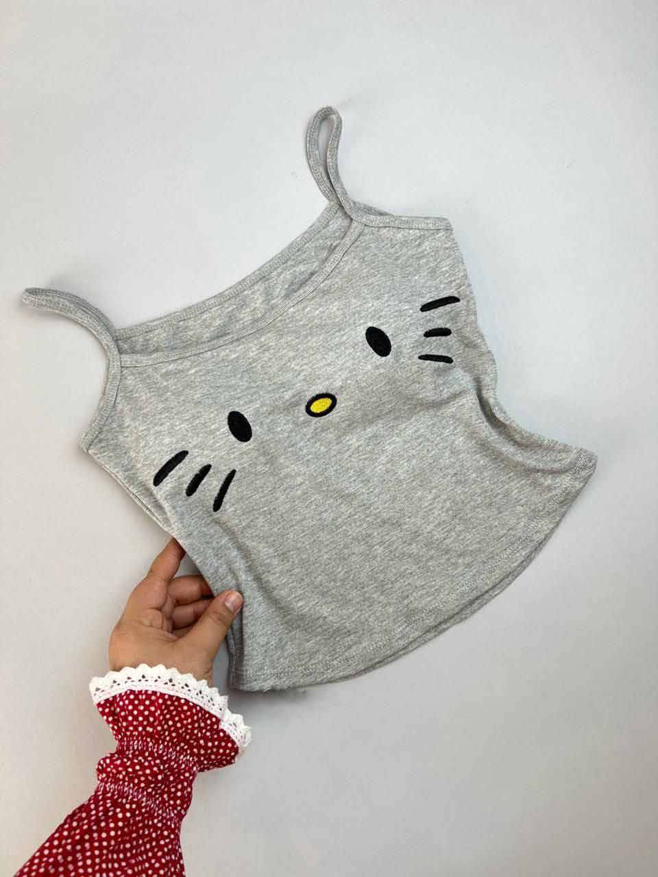 کراپ کاپدار گربه‌ای نخیه فانتزی زنانه رنگ زرد مناسب سایز ۳۶ تا ۴۰