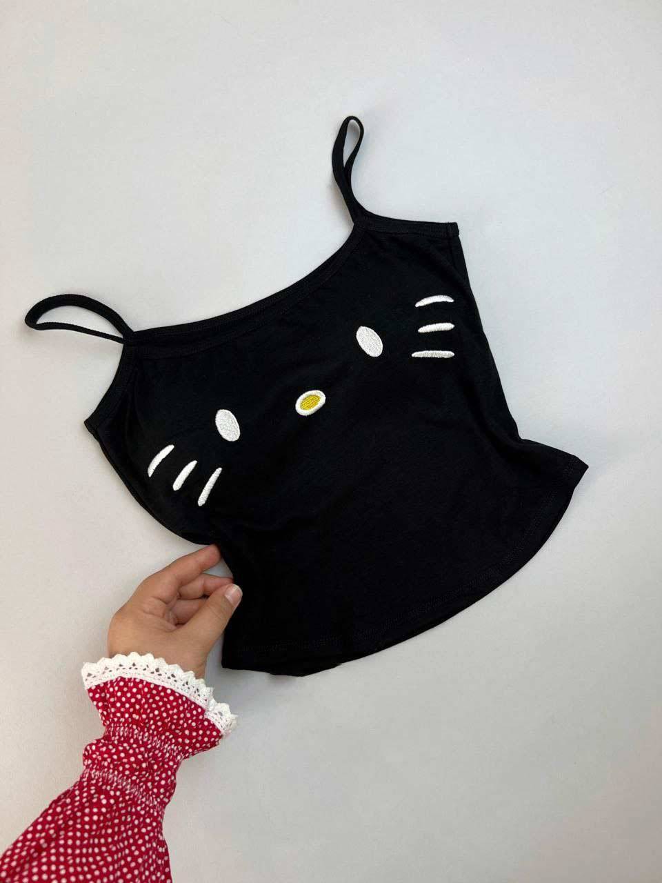 کراپ کاپدار گربه‌ای نخیه فانتزی زنانه رنگ زرد مناسب سایز ۳۶ تا ۴۰