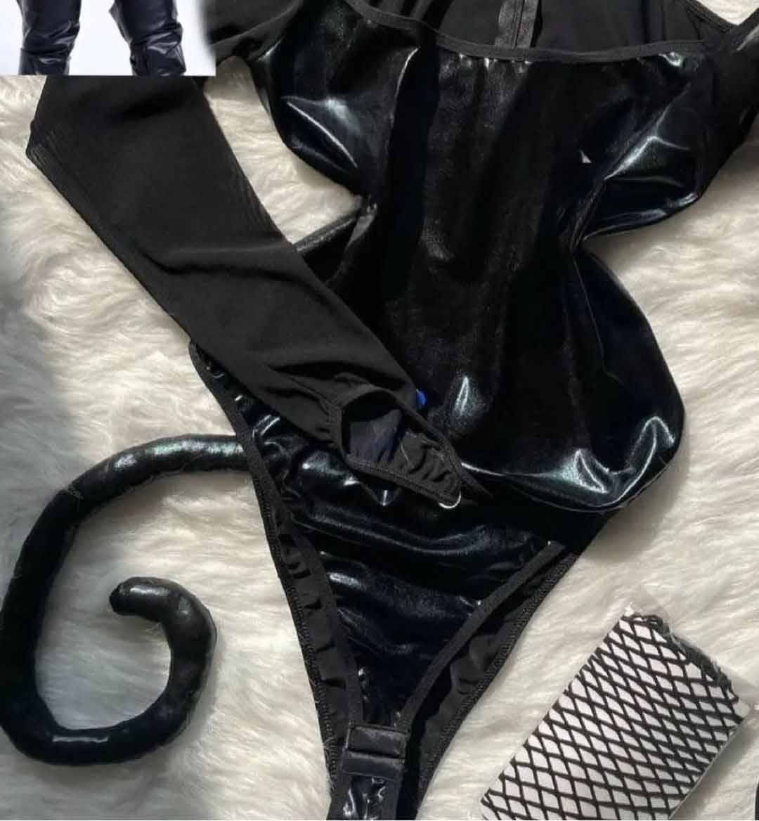 لباس خواب زنانه کاستوم چرمی نقاب گربه کد M488