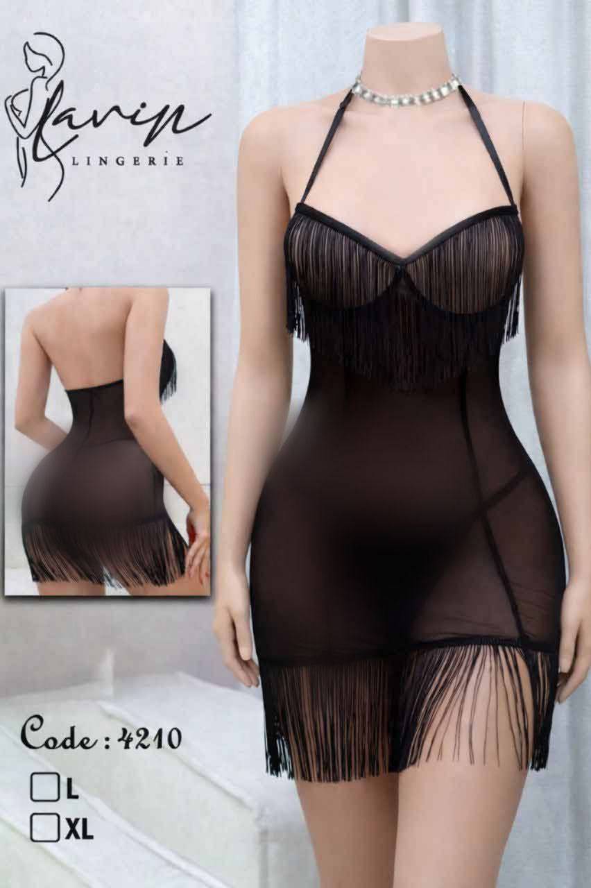 ست لباس خواب سرخ‌پوستی زنانه کد 4210 حریر مشکی همراه شورت لامبادا