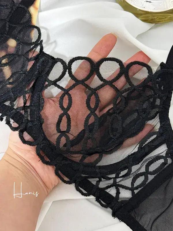 ست لباس زیر زنانه گلدوزی شده مشکی هانیس کد h29