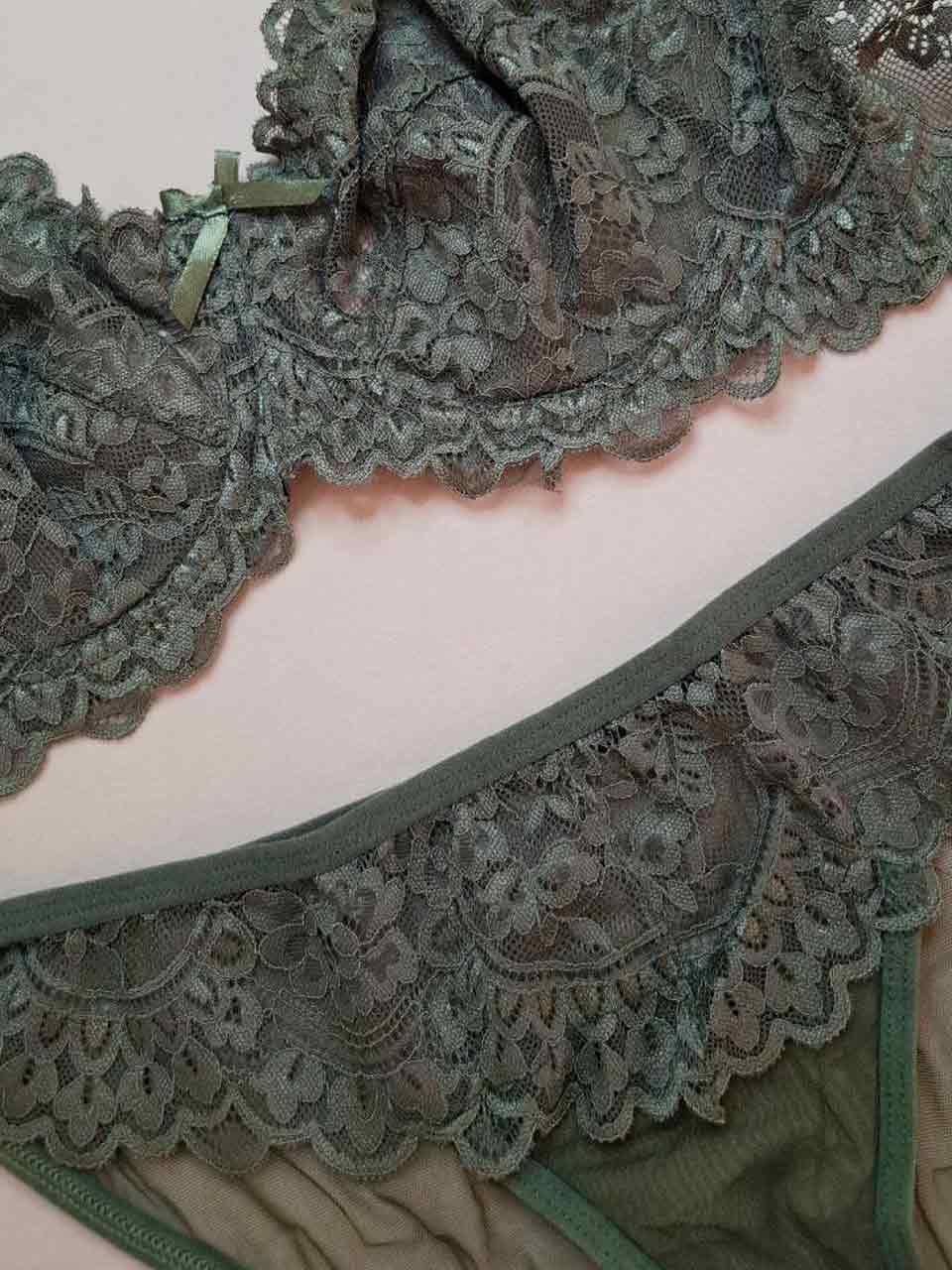ست لباس زیر گیپوری فنردار زنانه سبز مکسوریا کد 9090