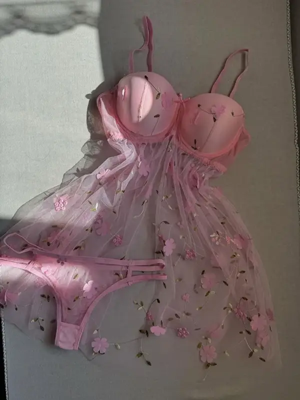 لباس خواب کاپدار صورتی گلدار مکسوریا کد 3085