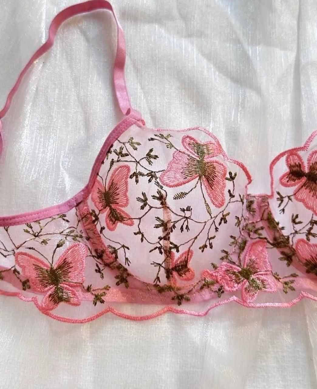 ست لباس زیر گلدوزی گل و پروانه هانیس کد 9656