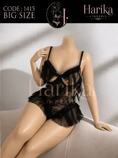لباس خواب فاق باز سایز بزرگ ترکیب تور و دانتل هاریکا کد 1416