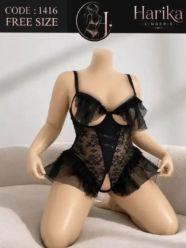 لباس خواب فاق باز سایز بزرگ ترکیب تور و دانتل هاریکا کد 1416