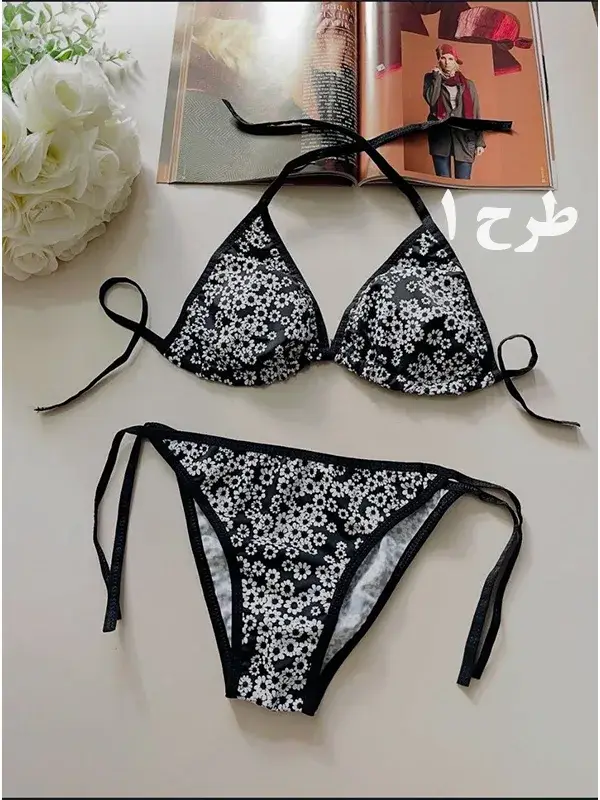 بیکینی دو تکه بندی زنانه طرحدار و بندهای قابل تنظیم مناسب استخر و ساحل