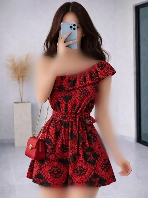 سارافون یقه رومی شرتکی رنگ قرمز زنانه کد R0122