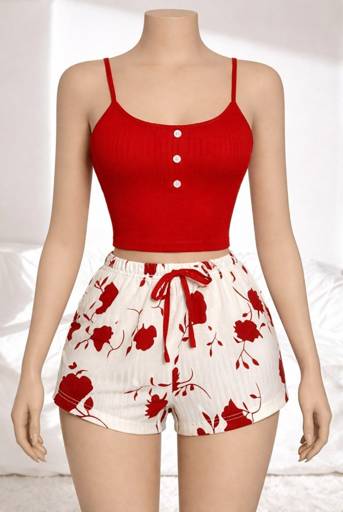 ست تاپ شورتک کبریتی قرمز کد T1838