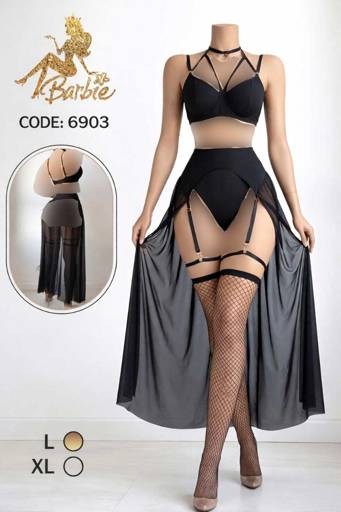 لباس خواب زنانه چهار تیکه توری شاینی فنردار کد 6903